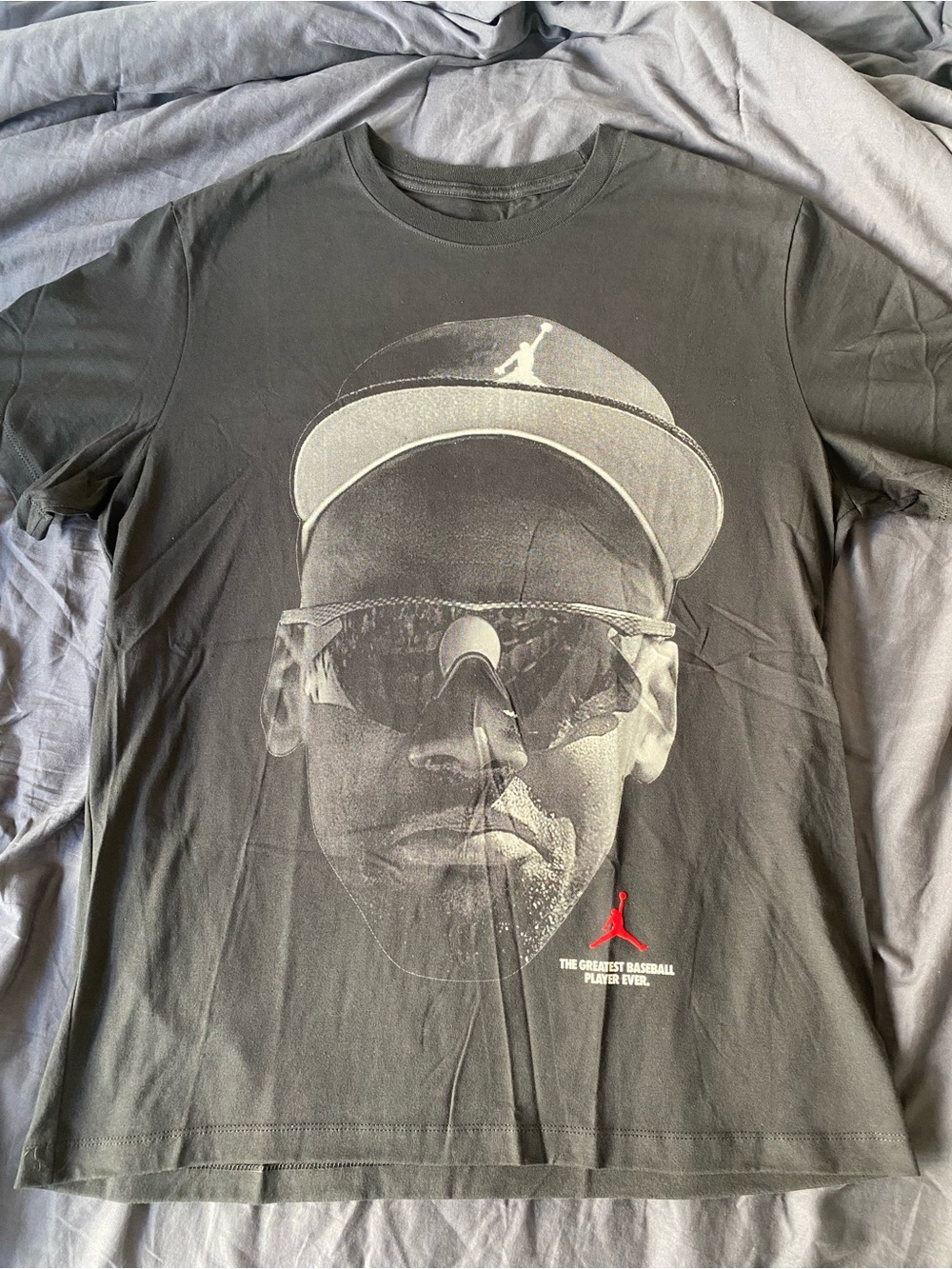 Jordan Black Graphic Baseball Player Face Tee with Red Jumpman